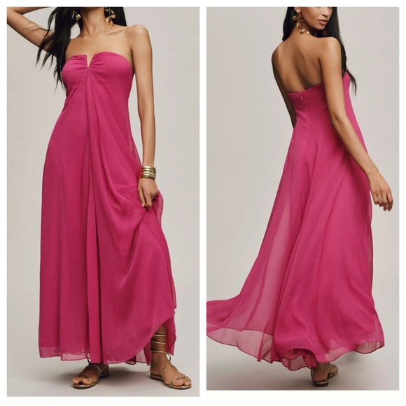NWT BHLDN Sydney solid strapless chiffon gown - Picture 1 of 8